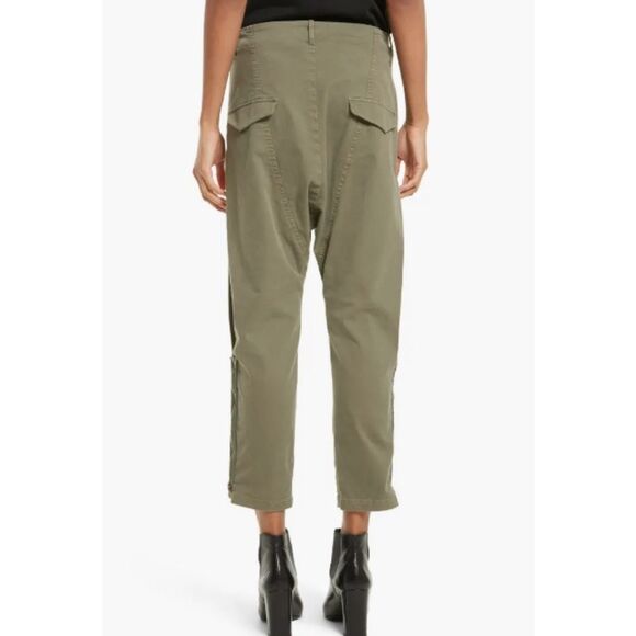 Nili Lotan Jackson Army Green Side Zip Drop Crotch Crop Pants Women’s 10 Utility - Picture 2 of 14